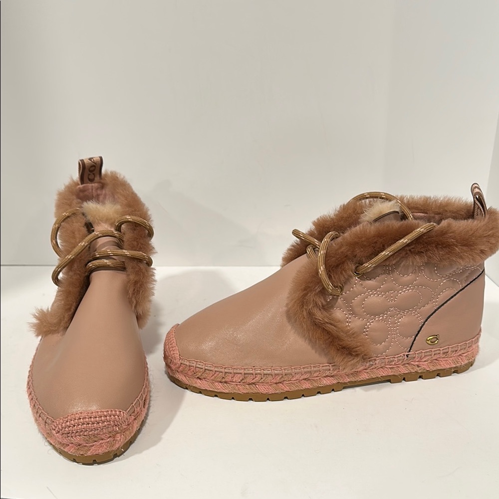 Coach Pink and Tan Fur-Lined Ankle Boots